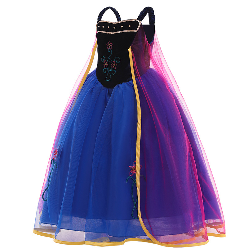 秋季欧美女蓝色公主无袖棉纯色公主裙夏季冰雪2安娜连衣裙裙子