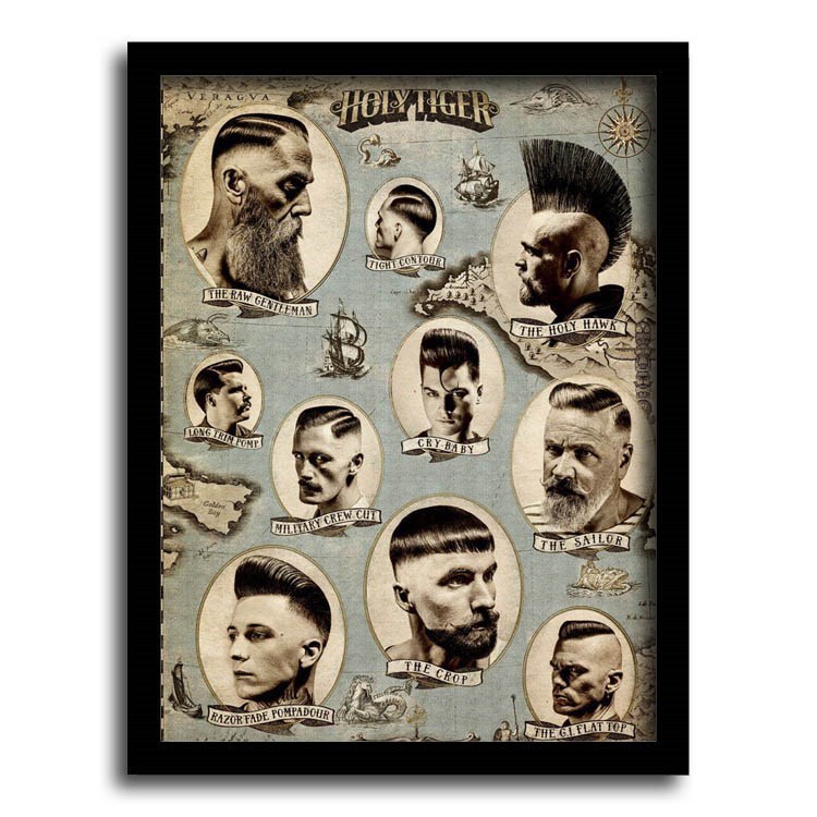 油头发型图片男士造型理发店挂画发廊装饰画美发店海报壁画照片墙