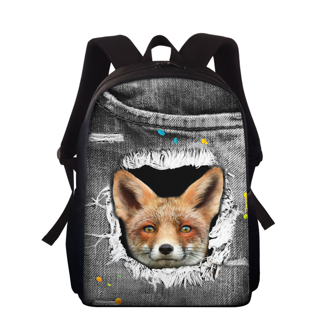 2020新款跨境热卖双肩包定制图案狐狸印花小学生书包儿童15寸背包
