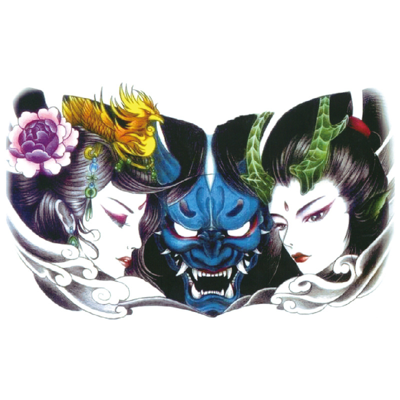 龙头美女三面佛胸贴 观音莲花佛祖防水纹身贴 工厂现货批发定制