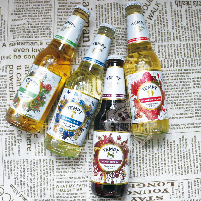 丹麦原装进口诱惑1号3号7号8号9号果味甜啤酒tempt330ml*24瓶整箱