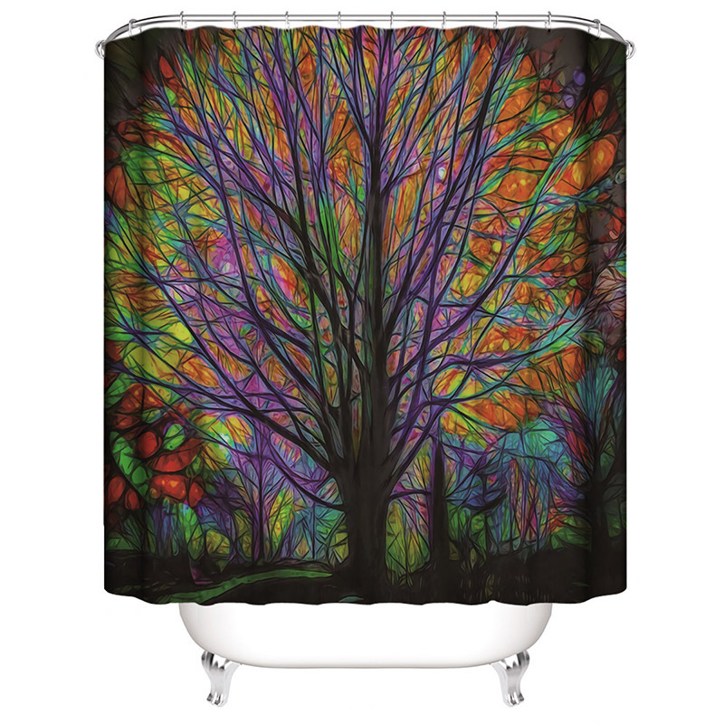 Cross-Border Shower Curtain Colorful Tree Shower Curtain Digital Printing Polyester Shower Curtain Toilet Partition Curtain Bathroom Curtain