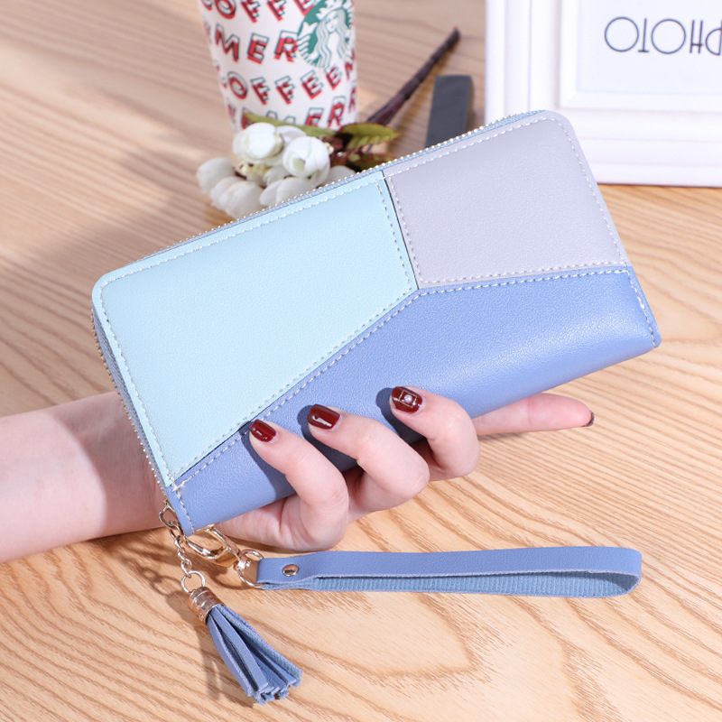 2020 New Korean Style Wallet Women's Long Large Capacity Zipper Mobile Phone Bag Versatile Korean Stitching Clutch Card Holder