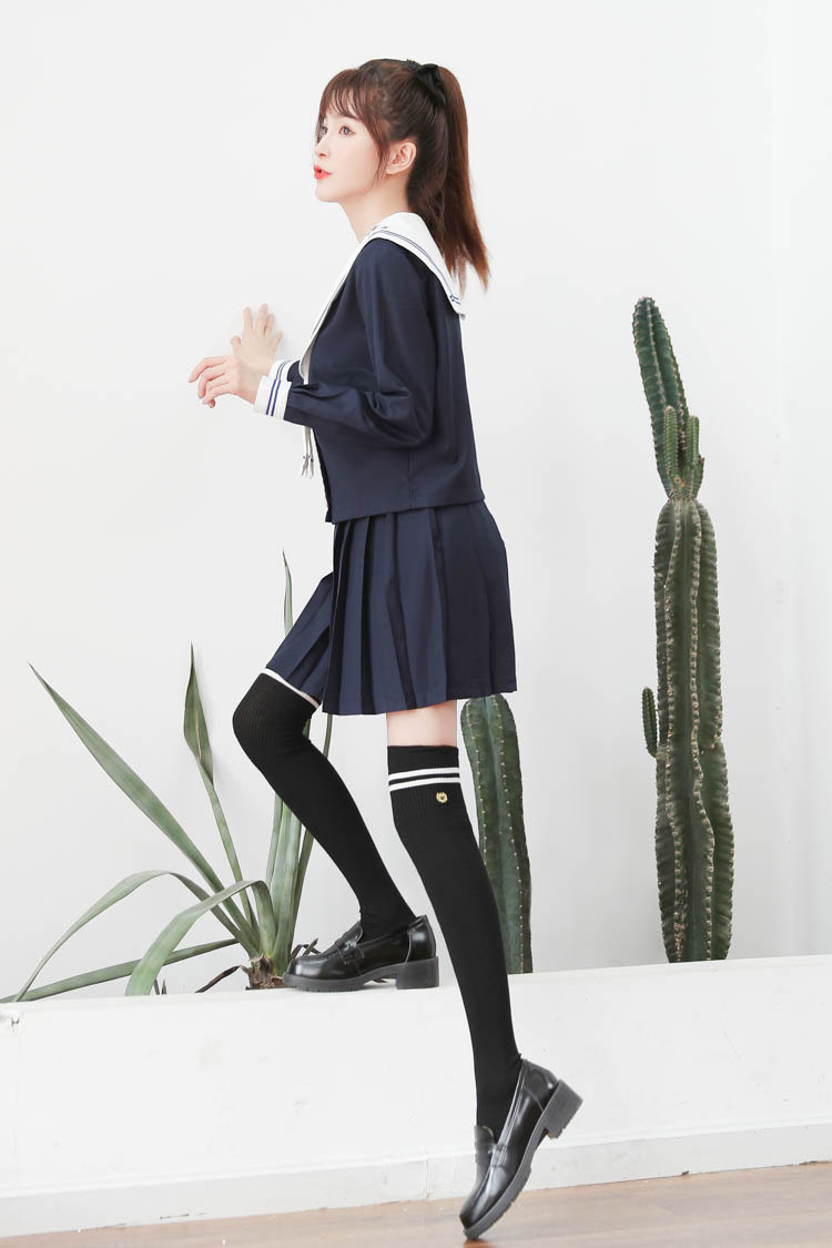 长袜徽章袜子刺绣女袜棉二杠长过膝袜秋冬jk高筒袜长筒袜学生袜