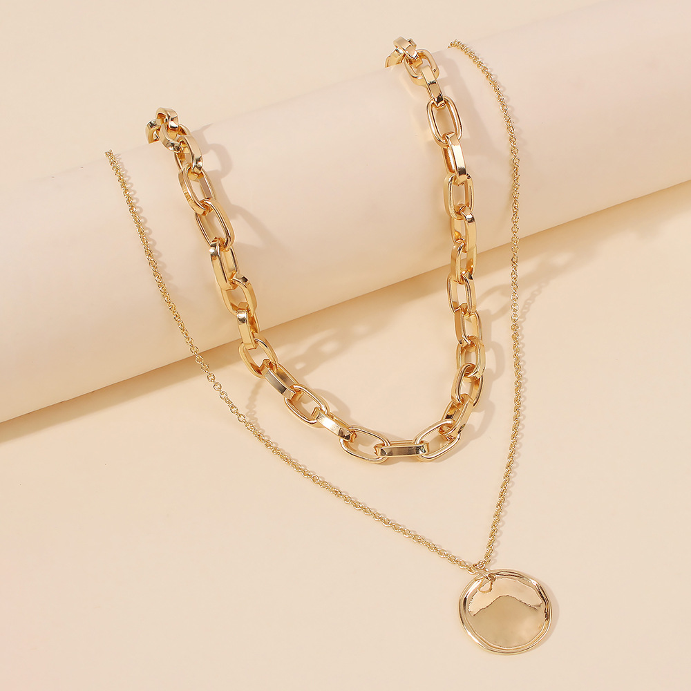 n7994欧美ins冷淡风个性链条项链 创意设计小众几何圆吊坠锁骨链