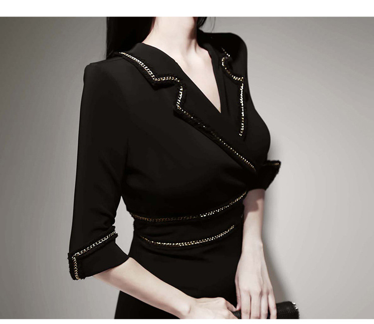 职业西装裙女2020秋冬装轻熟风显瘦收腰设计感拼色开叉连衣裙工装