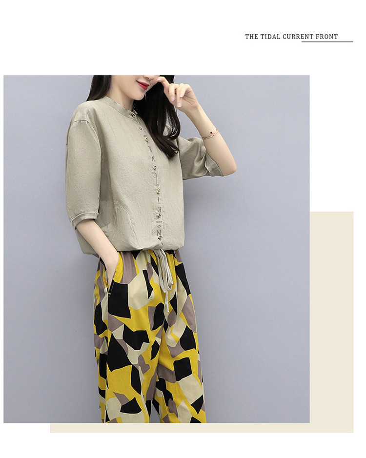 小个子棉麻套装女2020年夏季新款女装显瘦休闲洋气时尚亚麻两件套