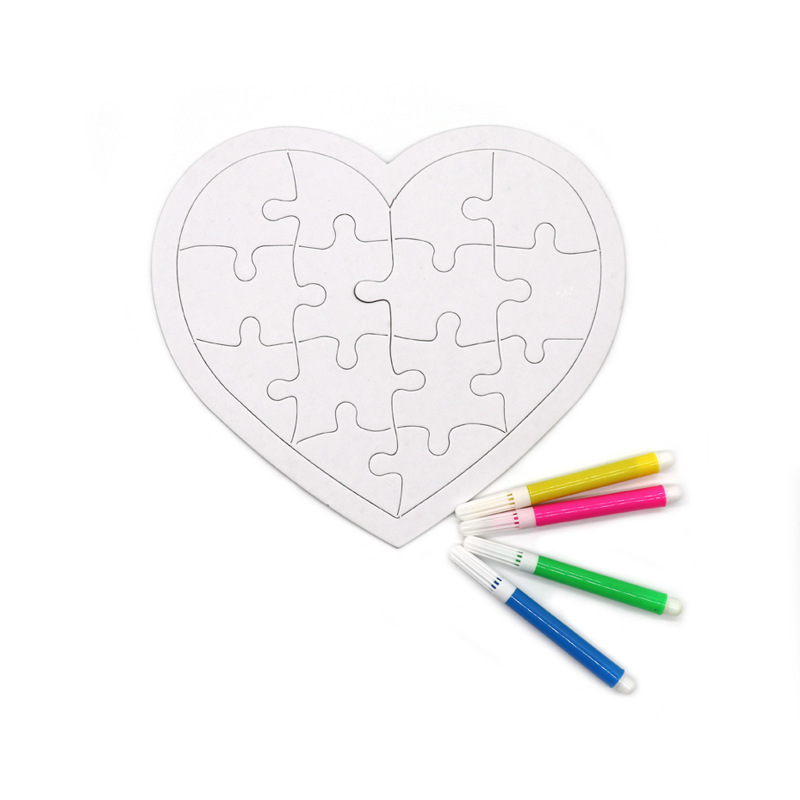 空白涂色拼图卡 白模填色拼图 空白纸质拼板 儿童绘画diy涂鸦拼图