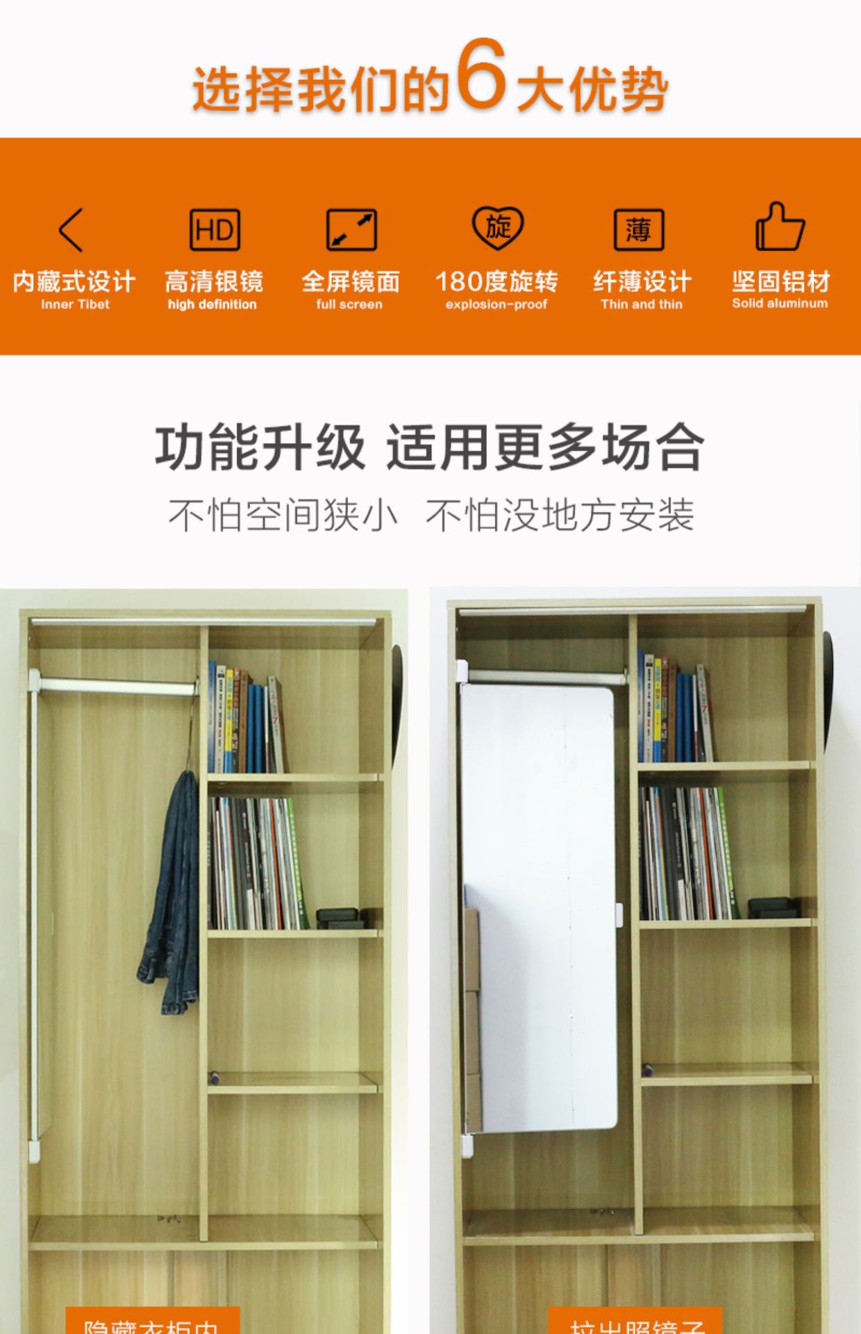 1全身镜子旋转穿衣镜试衣镜简约折叠镜平开门内置隐藏衣柜镜推拉1