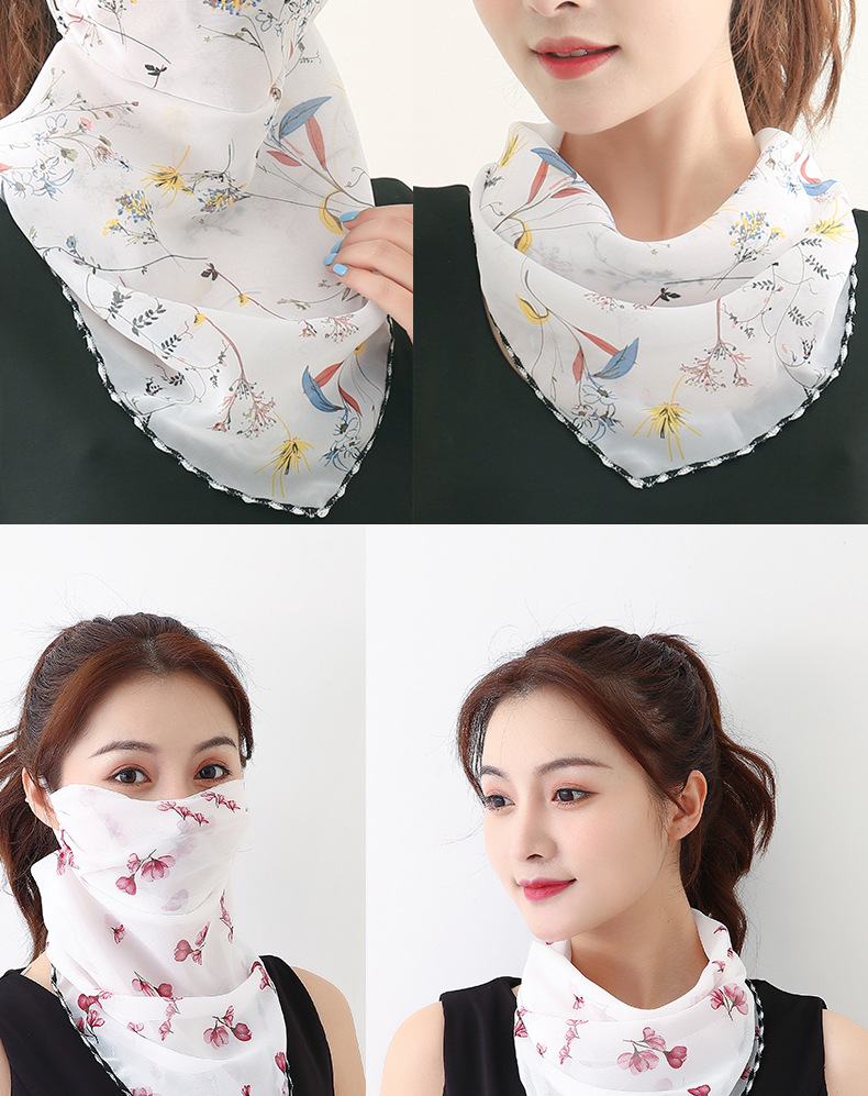 工厂直销夏季雪纺口罩时尚薄纱遮阳防尘骑行挂耳女大围脖防晒面罩
