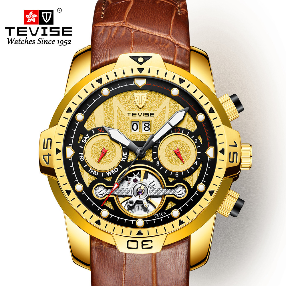tevise特威斯品牌瑞士手表全自动机械手表防水商务男士手表网红款