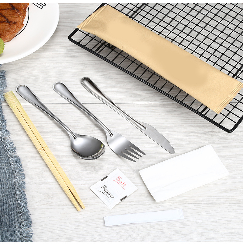 一次性餐具套装可降解不锈钢四件套餐厅食堂外卖赠品筷子勺子叉子