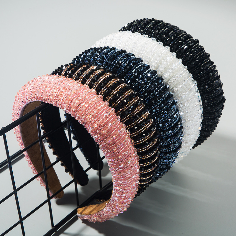 Heming Headband European and American Hand-Woven Beads Headband Female Baroque Sponge Hair Tie Korean Simple Face Wash Hair Accessories