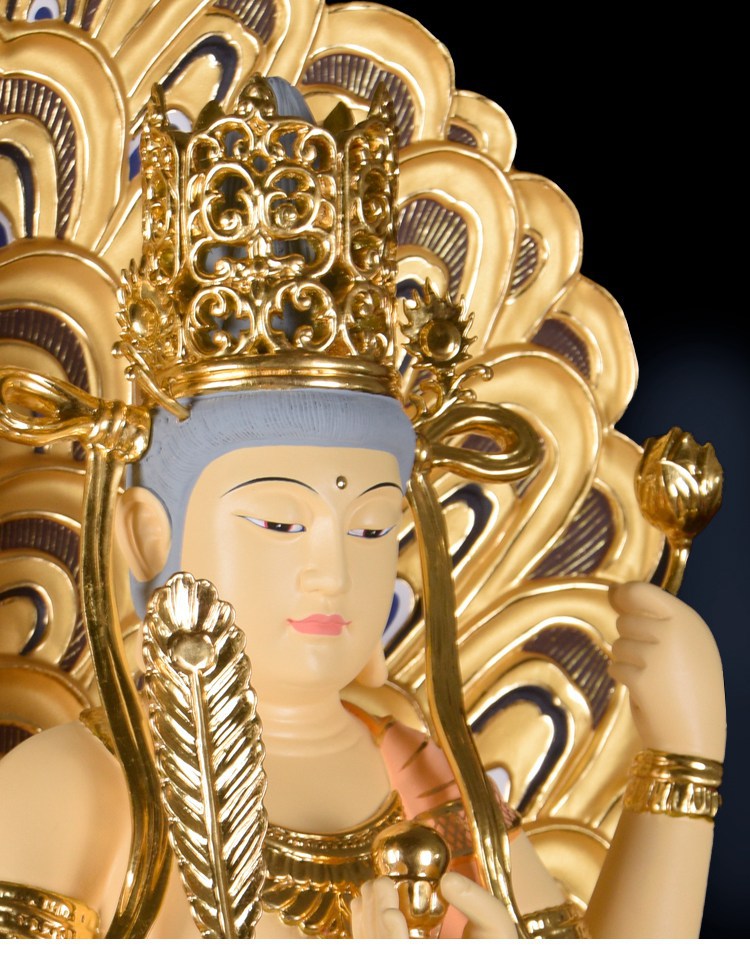 迎善永安孔雀明王木雕佛像密宗佛像日本佛像佛堂寺庙家居供奉摆件