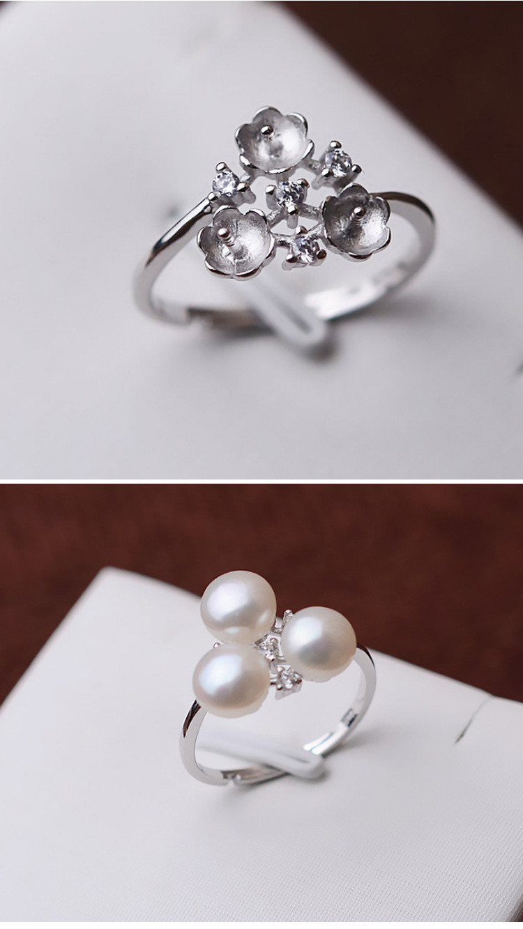 diy配件s925银3颗珠三角形指环多珠5-6开口戒指活口戒指半成品159