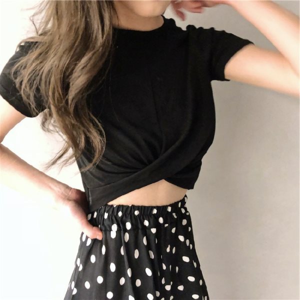 Women's Short-Sleeved T-shirt 2023 Summer Korean Style New Loose Student Solid Color Top Black and White Foreign Trade Women's Clothing One Piece Shop