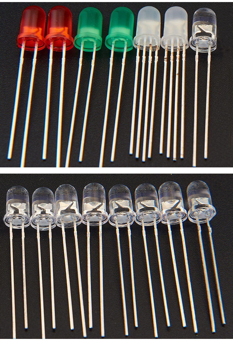 led灯珠f5直插白发白色透明白光高亮5mm圆头无边白灯发光二极管