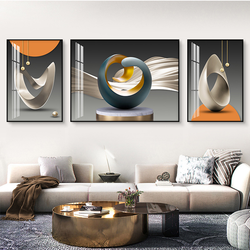 轻奢现代简约客厅装饰画沙发背景墙壁画挂画晶瓷画装修大气三联画