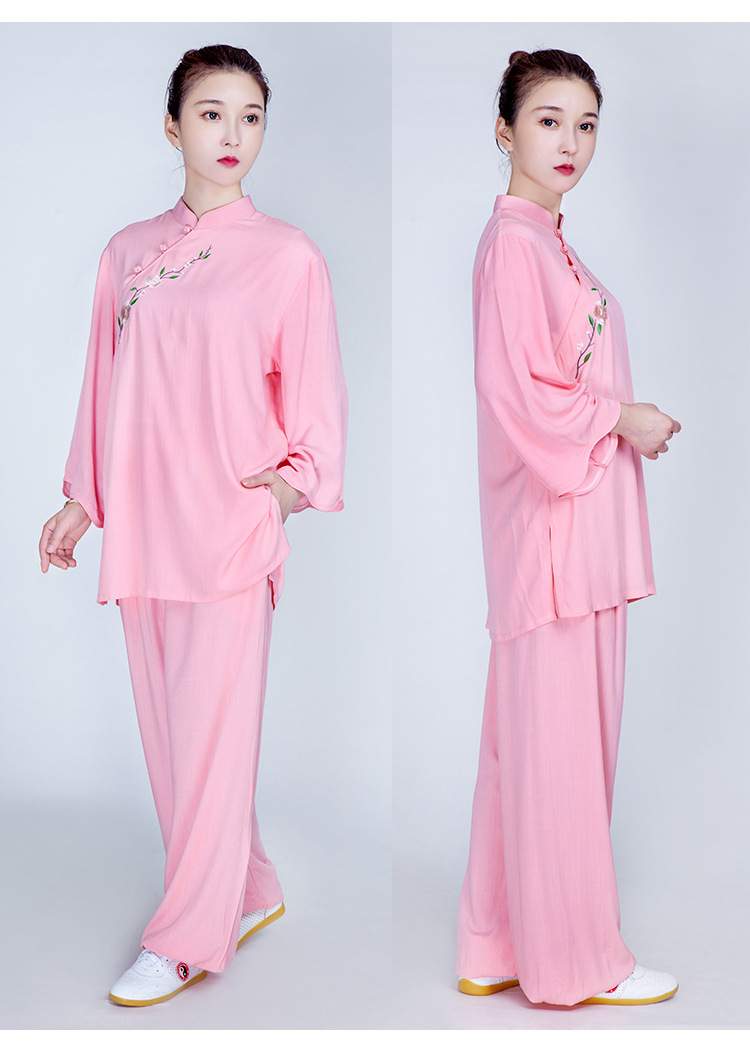 小和山太极服女夏季新款飘逸棉麻亚麻太极拳练功服短袖刺绣服装薄