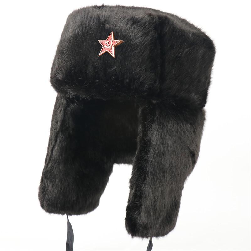 苏联徽章雷锋帽户外防寒假发帽加绒加厚冬季保暖护耳棉帽亚马逊