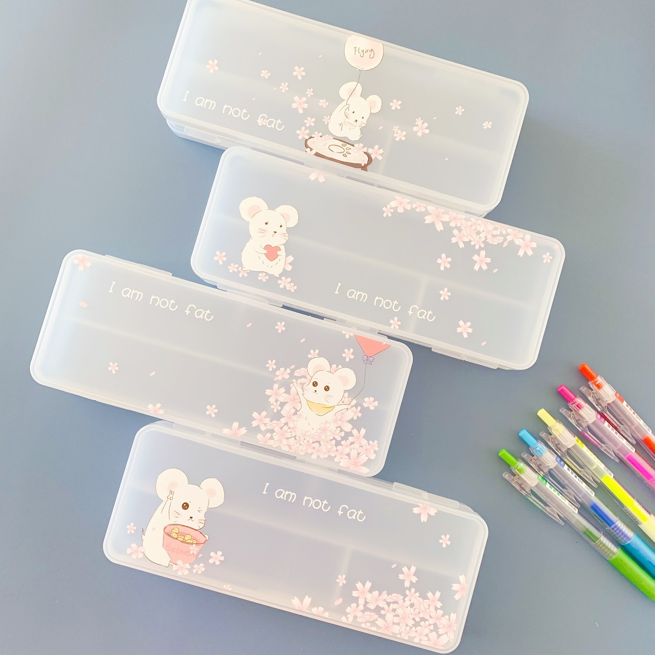 创意文具 简约无印风透明pp笔盒 双层双开文具盒/卡通学生铅笔盒