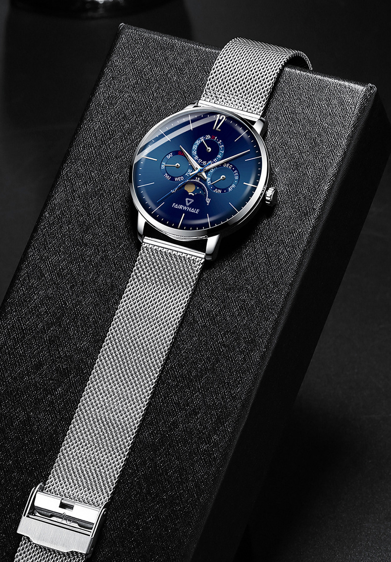 马克华菲名表品牌设计师手表男士真皮带防水石英男表学生防水精钢