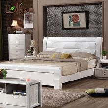 厚重实木床现代简约白色榆木双人床1.8米主卧室中式高箱储物大床