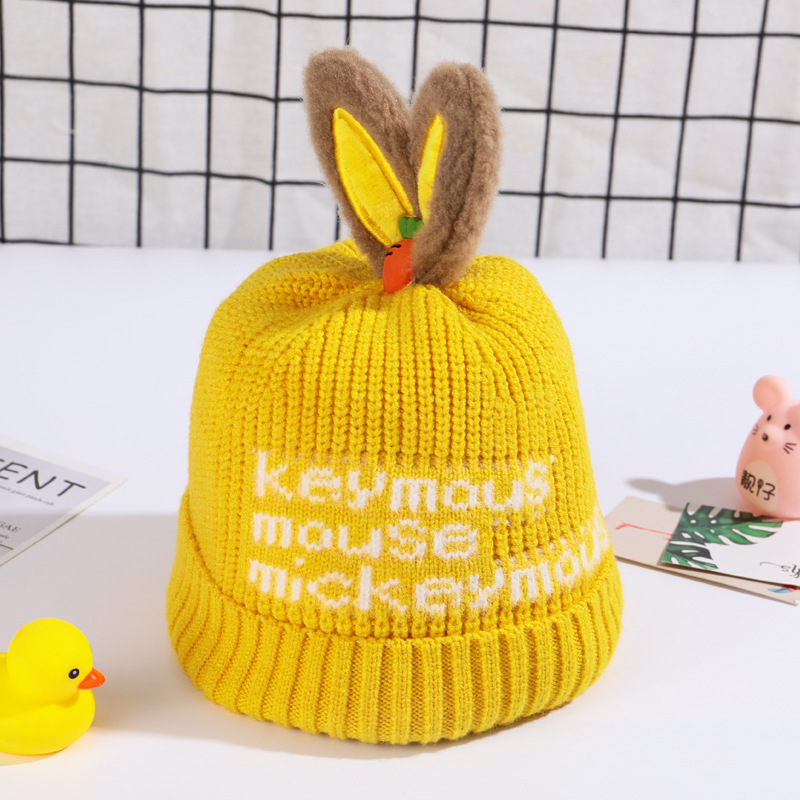 Children's Woolen Cap Autumn and Winter Keep Baby Warm Knitted Hat Cute Rabbit Ears Pullover Hat Outdoor Protection Wind-Proof Hat