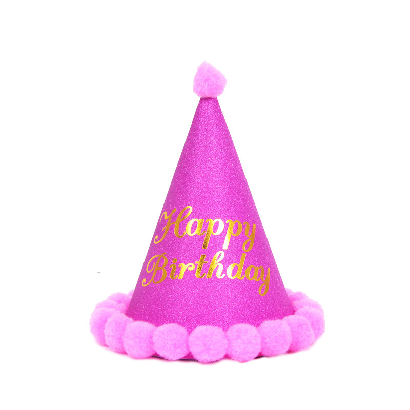 Factory Wholesale New Gold Leaf Birthday Fluffy Ball Cap Children Adult Birthday Dress up Pompons Party Birthday Hat