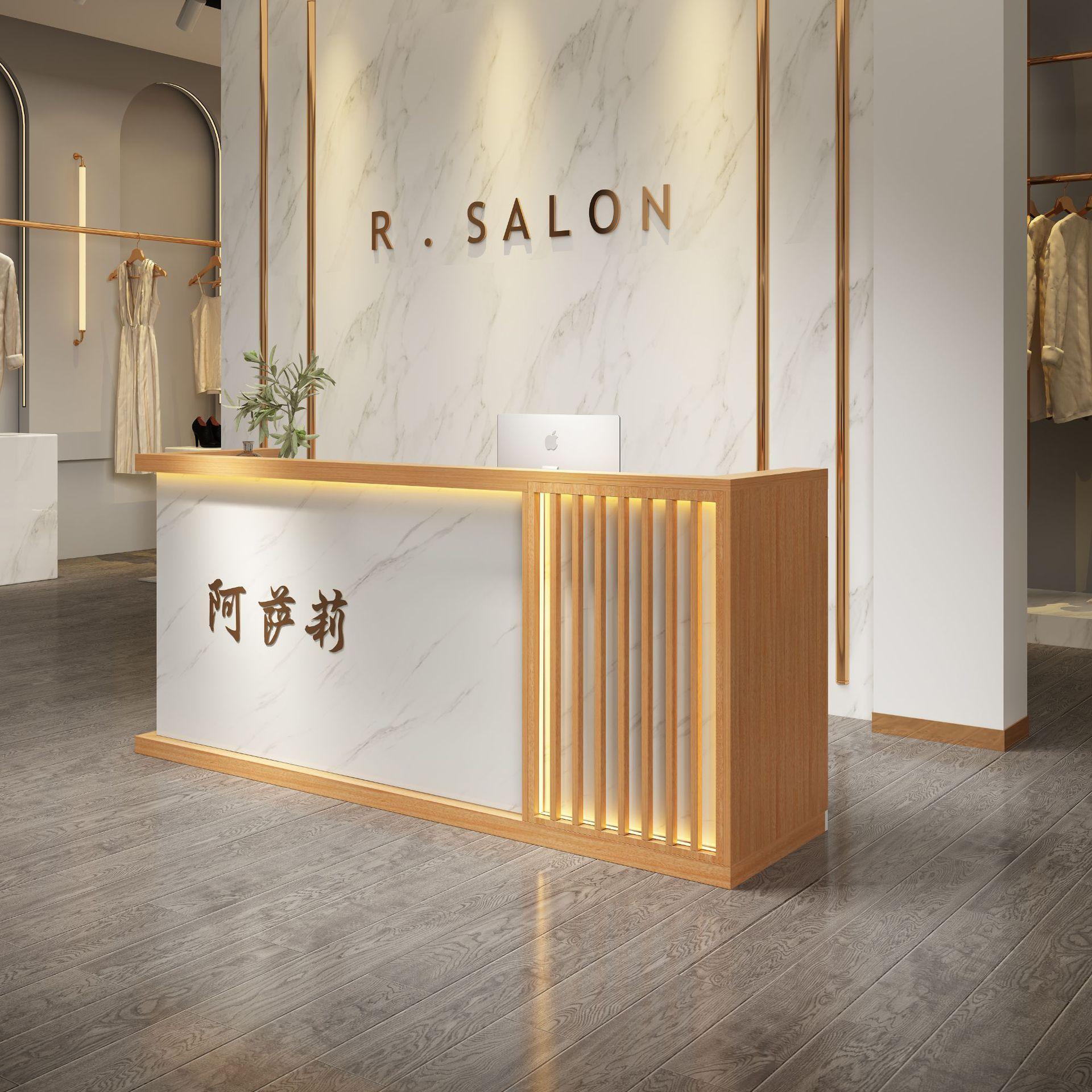 服装店收银台简约现代美容院柜台吧台公司酒店仿大理石前台接待台
