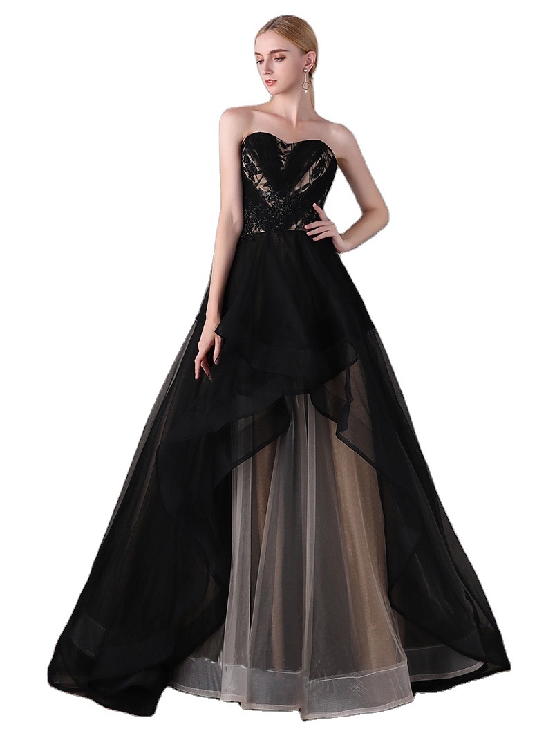 抹胸型晚礼服女2021款宴会优雅长款黑色气质名媛走秀主持人礼服裙