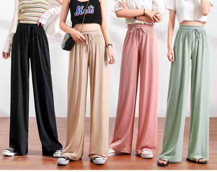 Ice Silk Wide-Leg Pants 2023 Summer New Korean Style High Waist Loose Thin Drooping Straight Casual Mopping Women's Pants