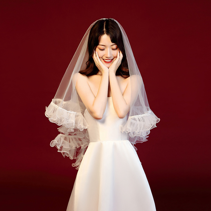 头纱头饰拍照道具海马体超仙新娘婚纱短款旅拍网红ins简约蓬蓬纱