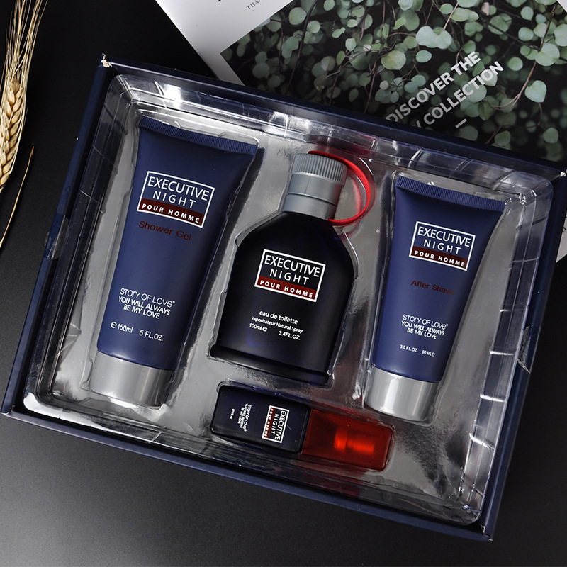 Cross-Border Supply Men's Perfume Shower Gel Toner Aftershave Three-Piece Suit Men Freshing and Moistrurizing Fresh Fragrance