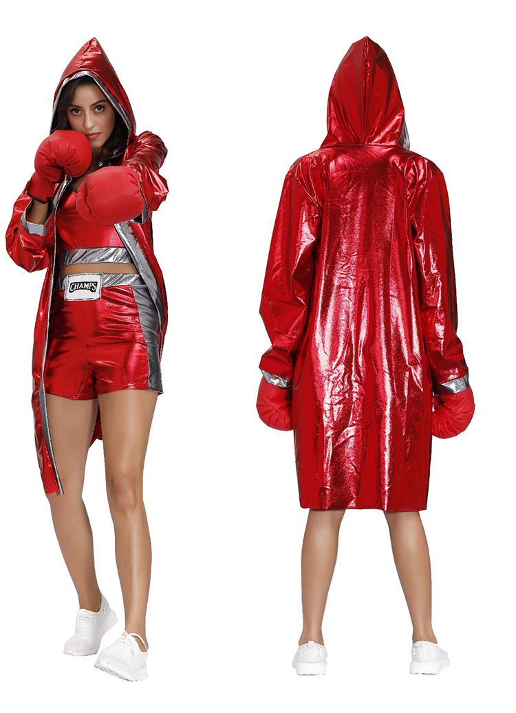 万圣节服装 新款红色情侣拳击手 拳王套装cosplay演出服舞台男女