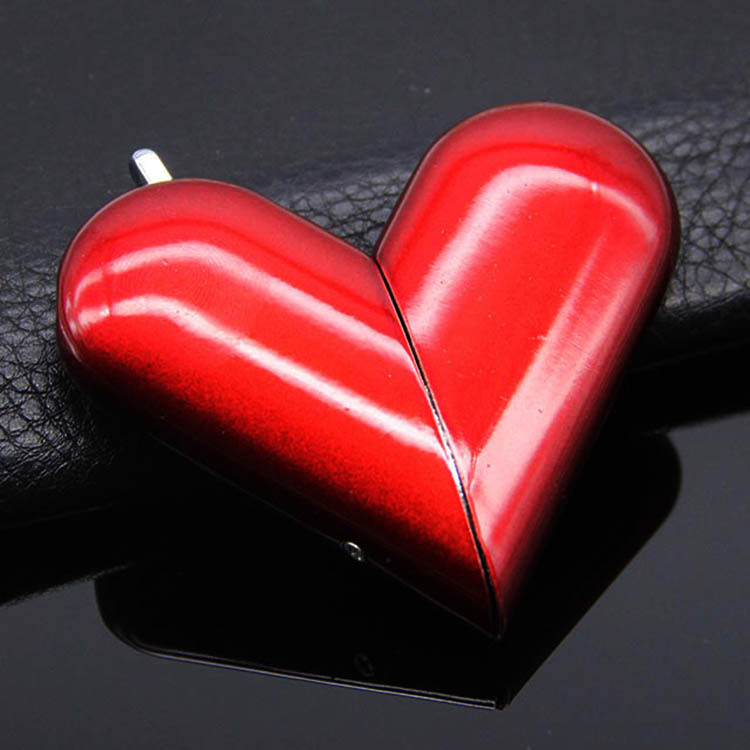 创意个性爱心打火机金属心形情侣火机明火电子充气情人节礼物批发