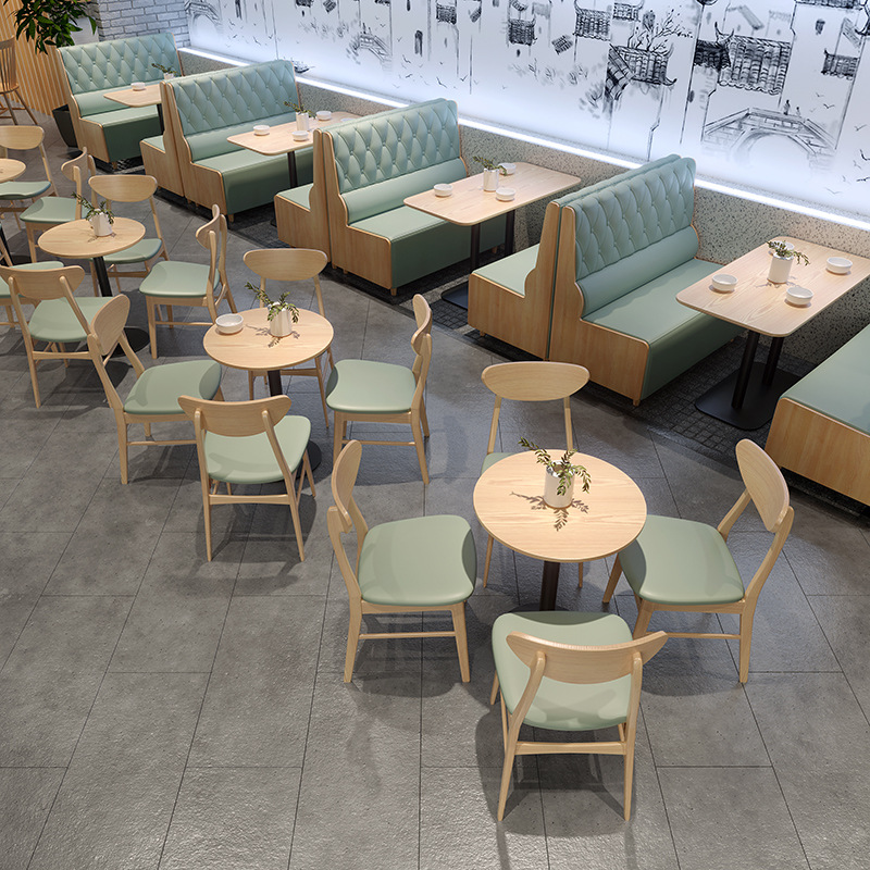 实木咖啡厅面馆餐厅桌椅组合餐饮店奶茶店快餐店饭店连锁餐饮家具