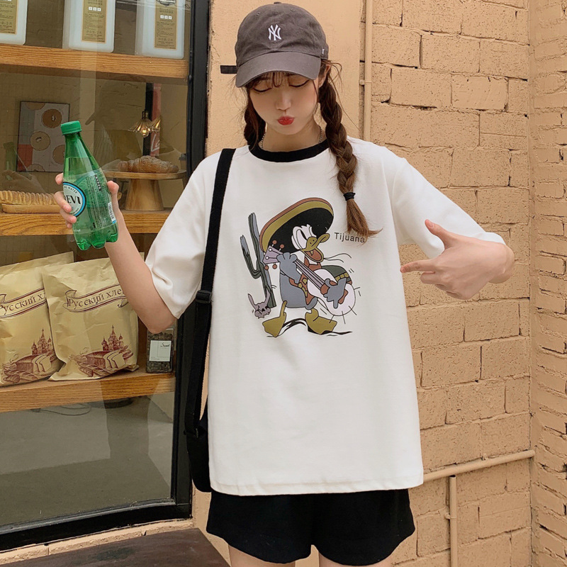 港风复古短袖t恤女港味宽松韩版潮in超火原宿bf慵懒风半袖上衣服