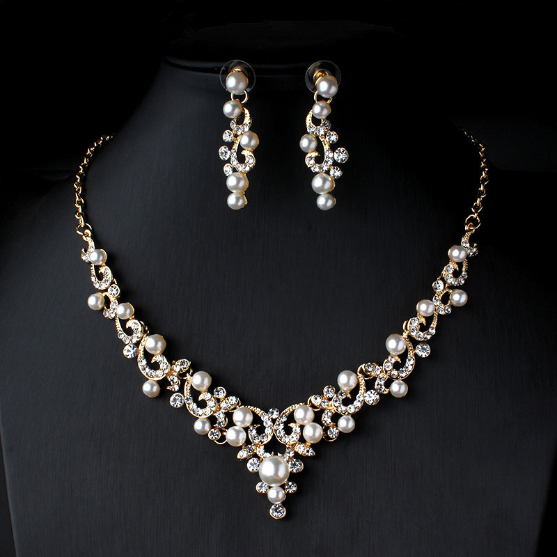 New Bridal Jewelry Pearl Earrings Necklace Two-Piece Set in Stock Supply