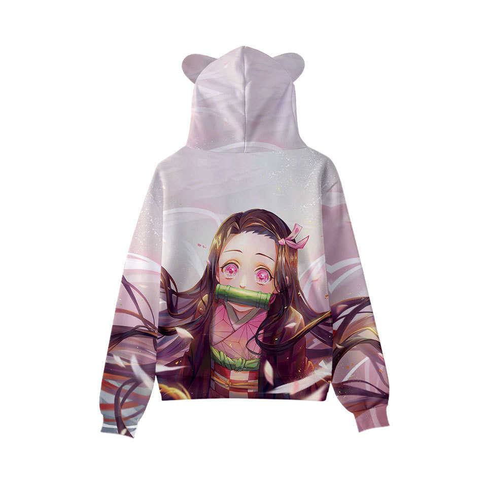 跨境卡通日漫周边 鬼灭之刃男女儿童卫衣猫耳童装衣服可定制