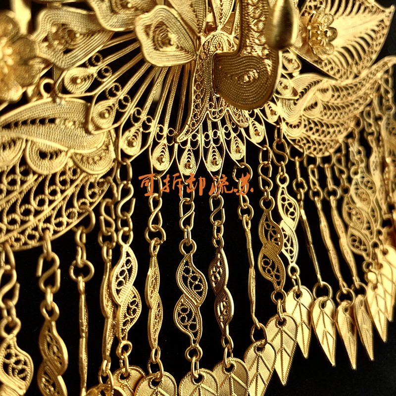 生产定制花丝镶嵌发冠足银镀金凤冠秀禾汉服新娘婚礼古装头发饰