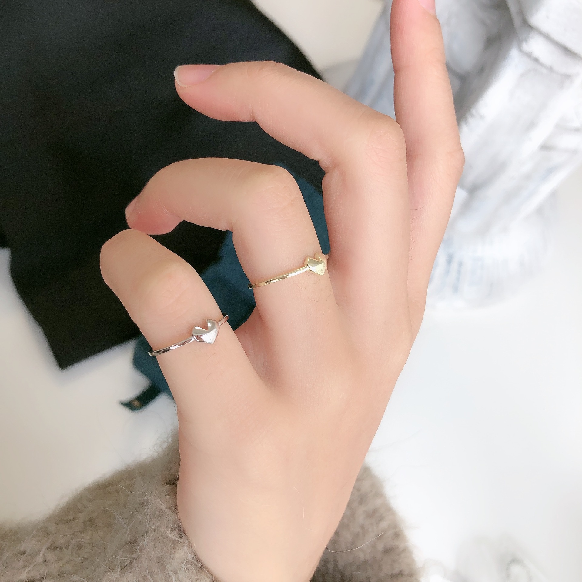 925纯银爱心戒指简约小巧心形单戒尾戒ins设计师款简指环t-5752