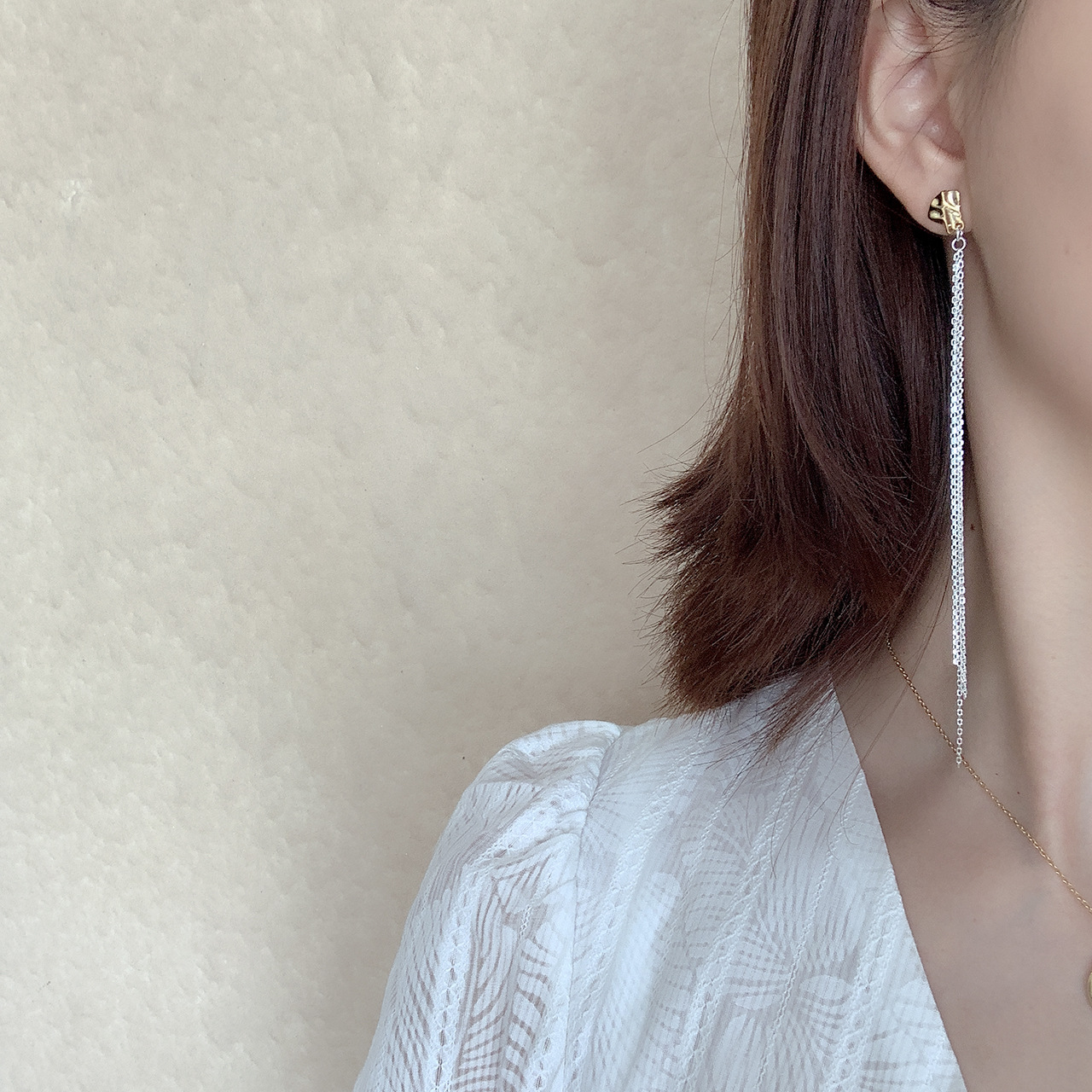 欧美风925纯银流苏异形耳钉女简约耳线流苏耳环耳饰