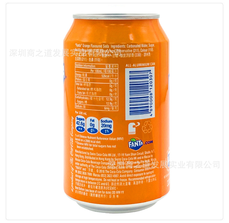 香港进口 港版芬达/雪碧汽水碳酸饮料可口可乐出品 330m*24罐/箱