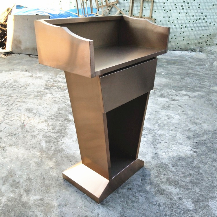 玫瑰金迎宾台不锈钢拉丝接待台房地产售楼部演讲台钛金拉丝黑色台