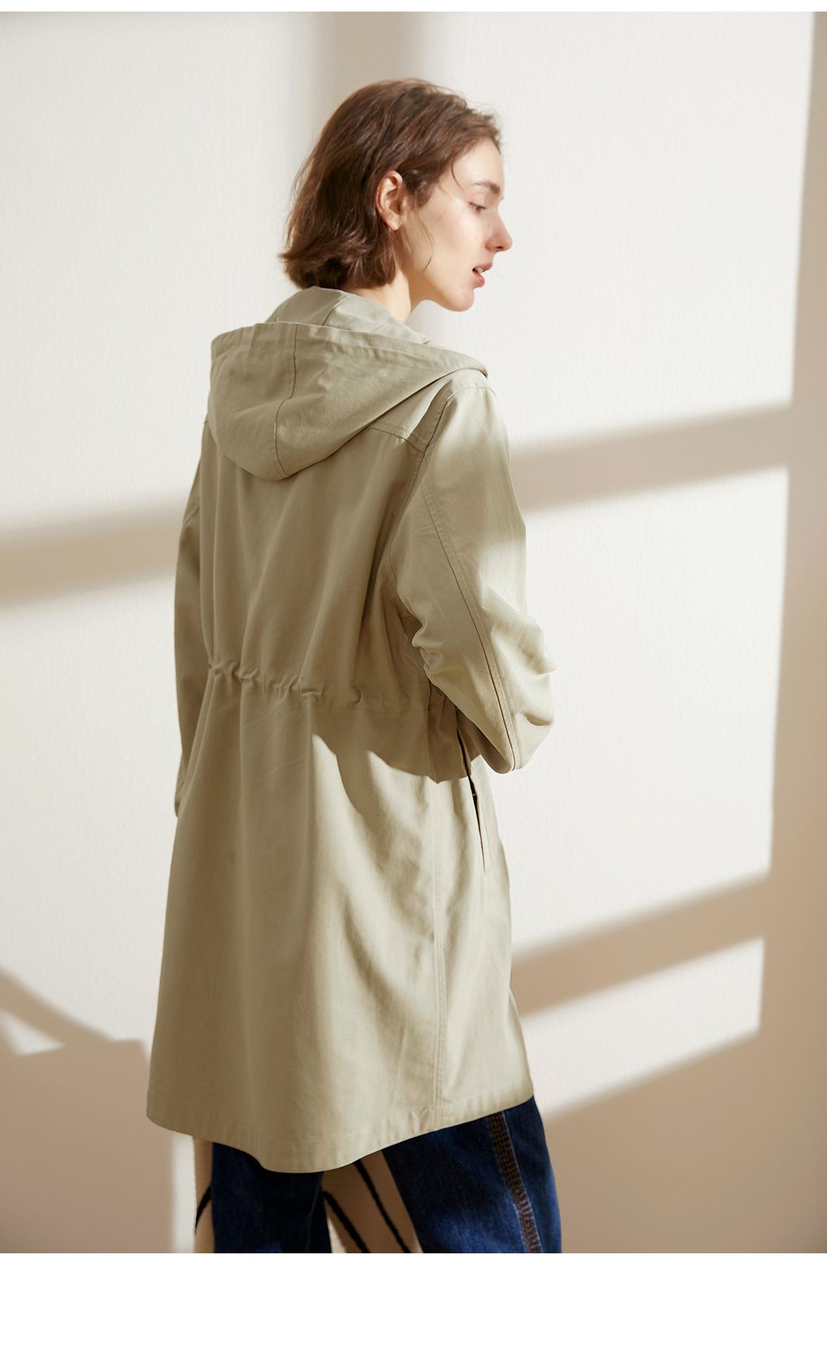 秋季新款休闲连帽工装风衣外套女春秋直筒显瘦中长款天丝棉82432