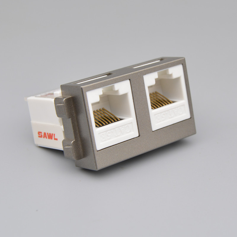 深灰色免打超五类双孔网络模块八芯cat5e网口模块一位2个网线模块