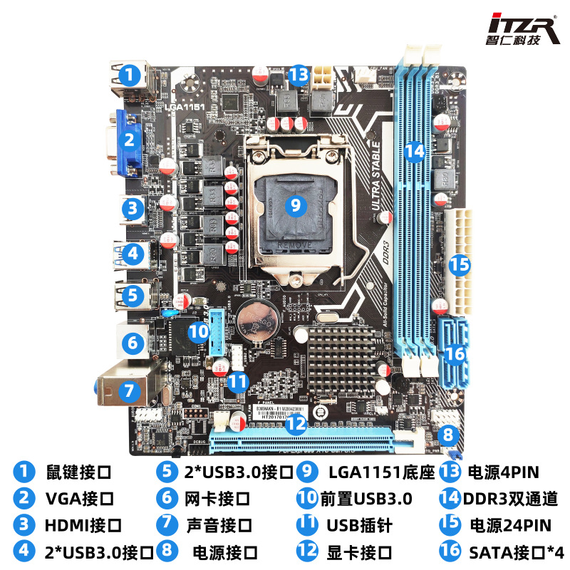 智仁全新b365主板lga1151针ddr3游戏网吧可批发电竞游戏主板