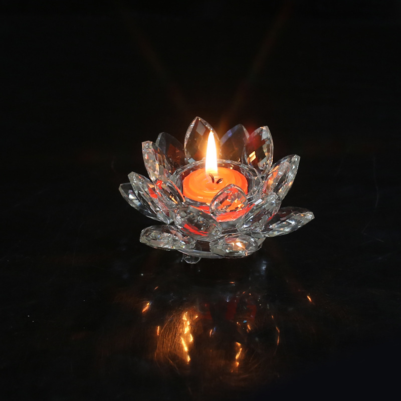 Factory Direct Sales Wholesale Butter Lamp Crystal Lotus Candlestick Lotus Home Decoration Lamp Holder Crafts