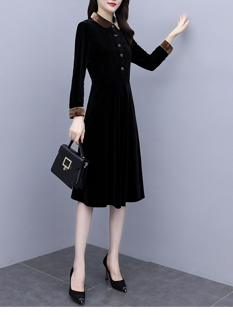 金丝绒长袖连衣裙女中长款2020秋冬装韩版复古时尚显瘦洋气a字裙